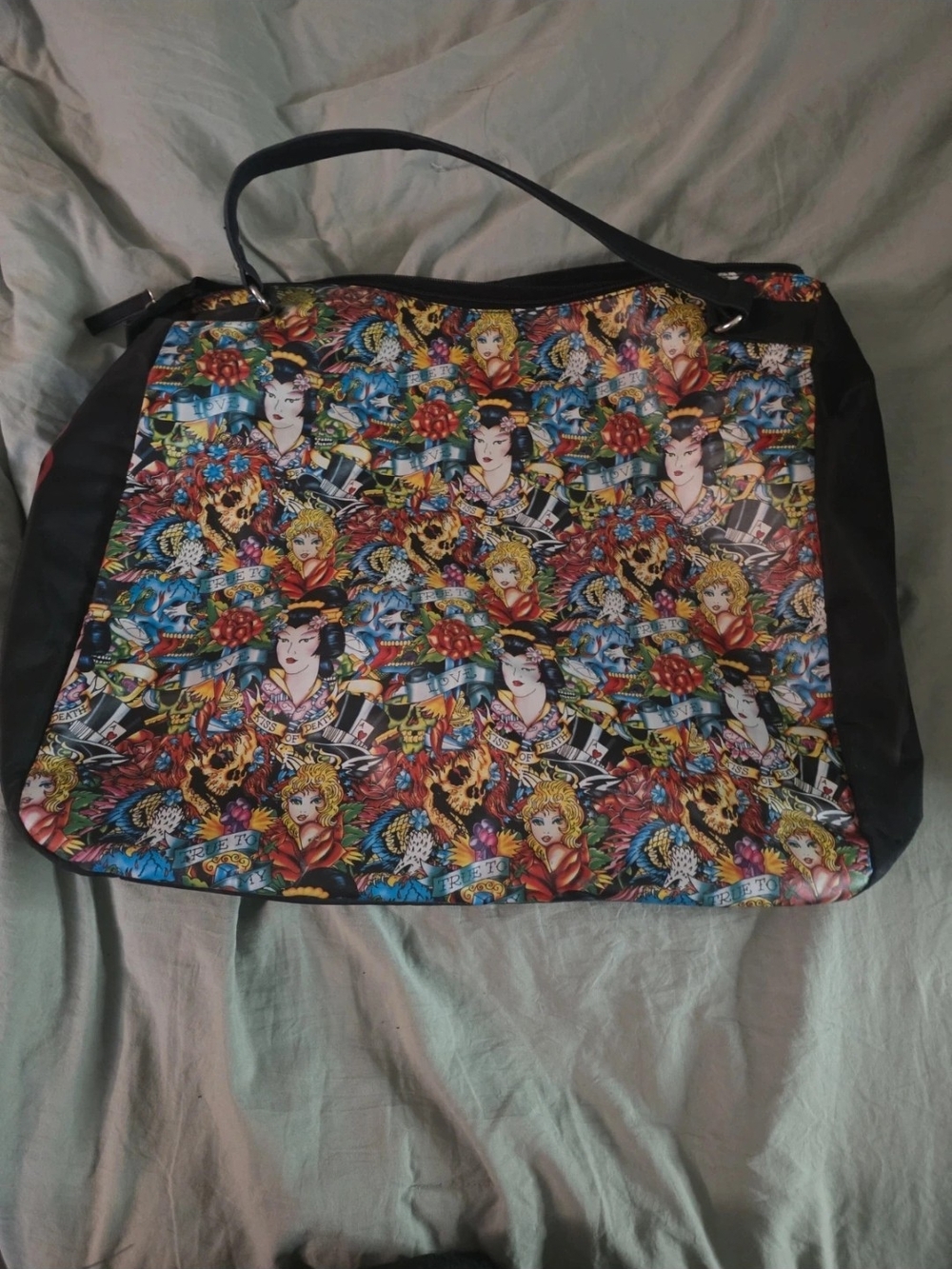 Ed Hardy Multicolor Graphic Tote with Black Trim